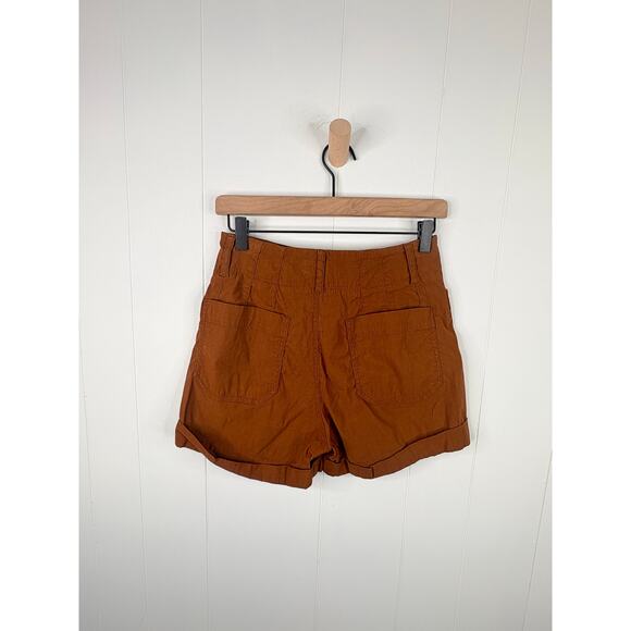 Anthropologie Colette Linen Patch Pocket Shorts Size 26 High Rise Rust - Picture 8 of 11